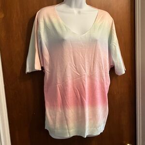 Marie La lune Ombre Pink and White V-Neck sweater. Made in Italy.